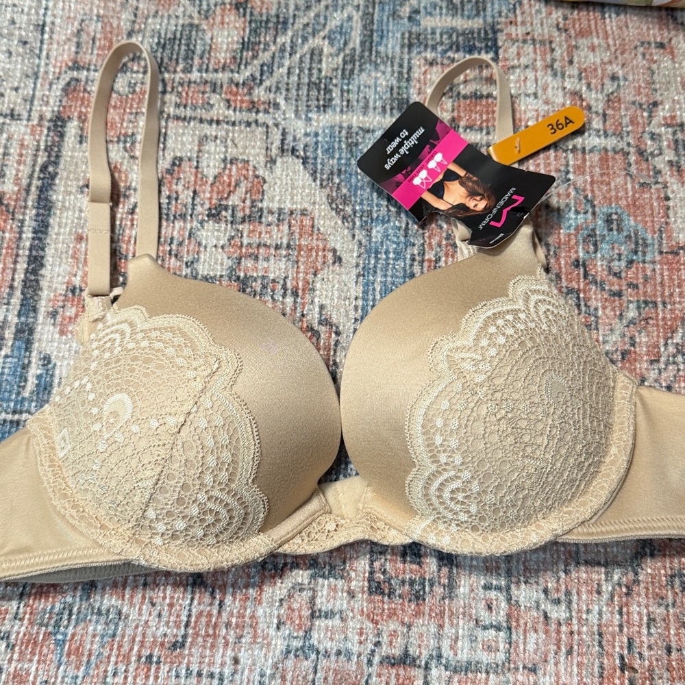 Maidenform Lacy Demi Coverage Push-Up UW Multi-Way Bra Nude NWT 36A - Picture 2 of 14